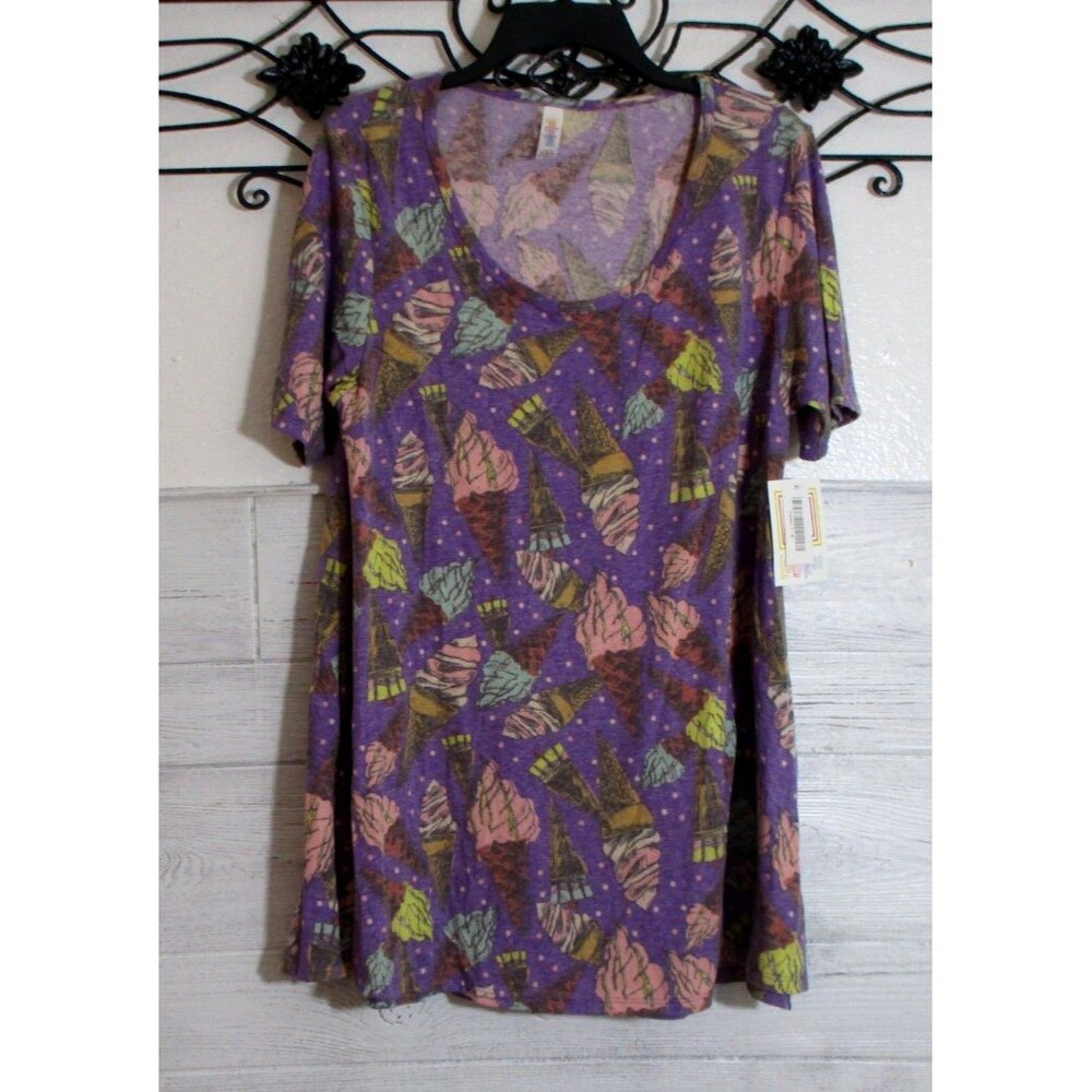 LuLaRoe Women's Knit Tunic Top Size M Short Sleeve Purple Ice Cream Cones